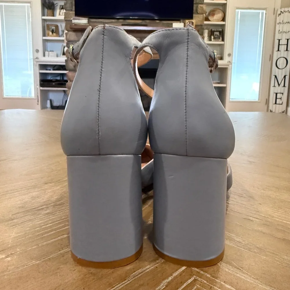 Nordstrom Katrina Leather Ankle Strap Block Heel Pumps Blue 13M NWOB
